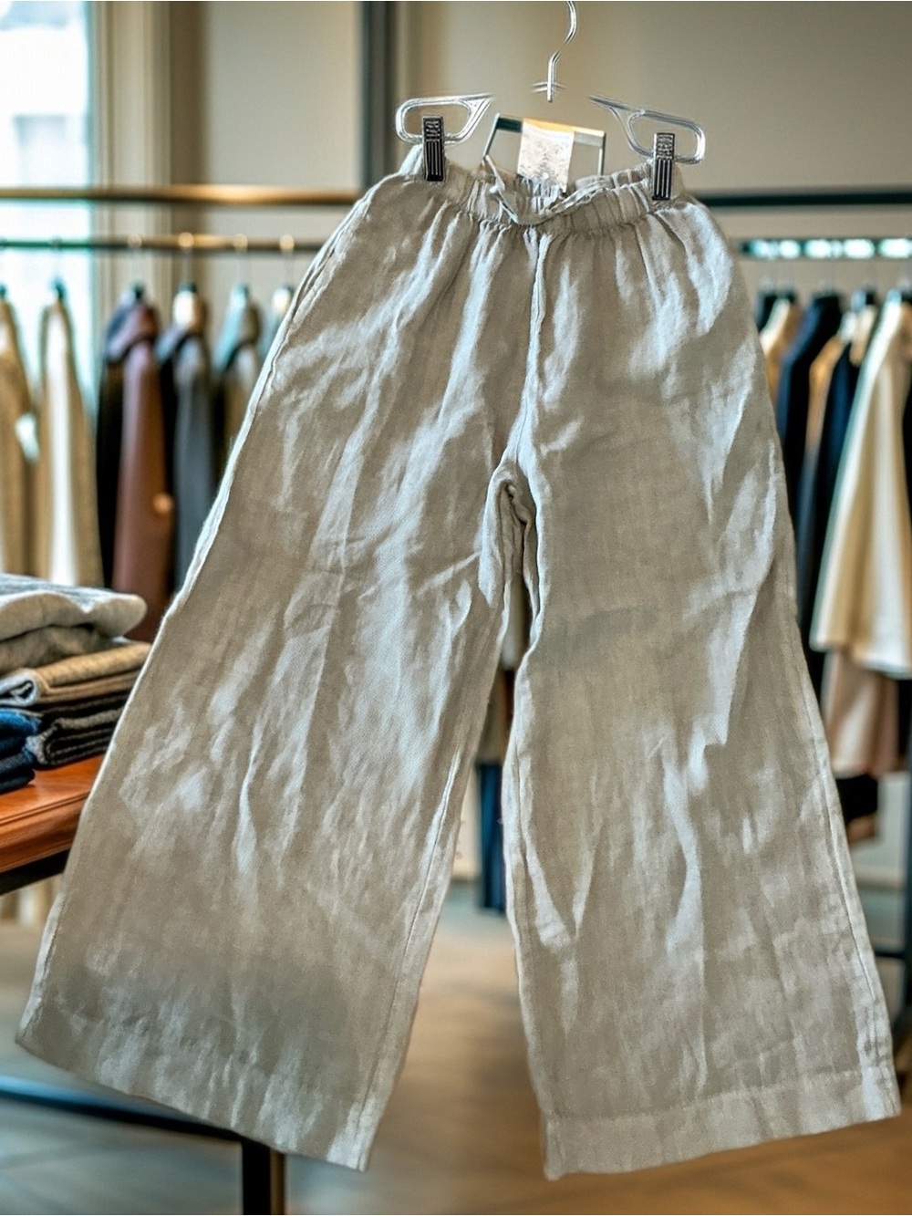 NWT Milio Milano 100% Linen Wide Leg Drawstring Pants Small Beige Made in Italy